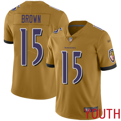 Baltimore Ravens Limited Gold Youth Marquise Brown Jersey NFL Football #15 Inverted Legend->youth nfl jersey->Youth Jersey